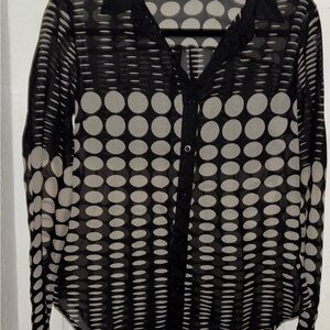 Chic Black & Cream Sheer Polka Dot Blouse | Wet Seal | Size Medium